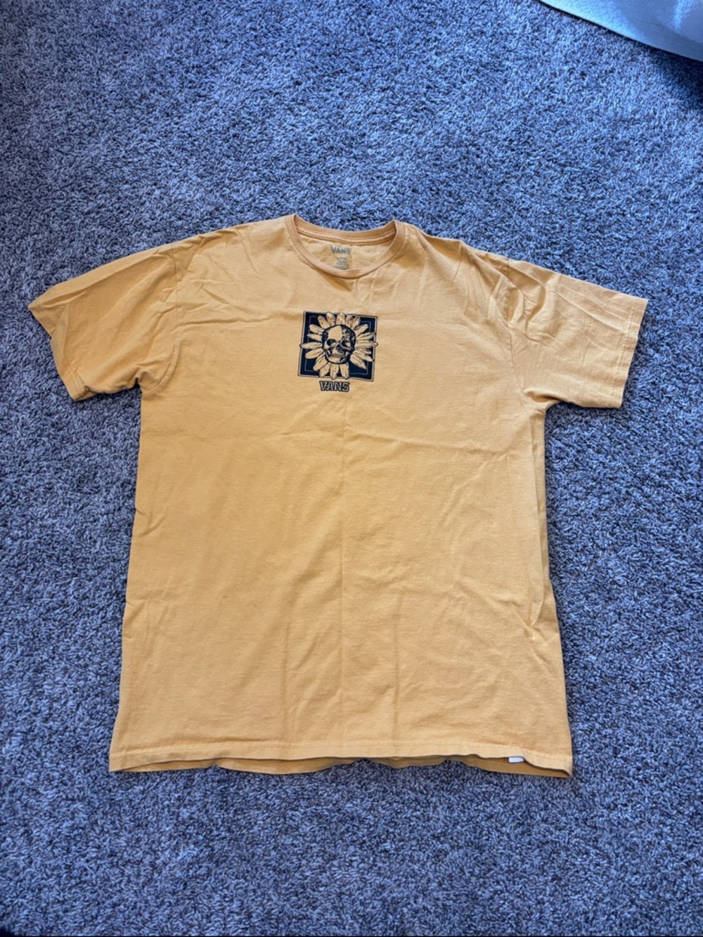 Vans Men’s Mustard Crew Neck Tee with Sunflower Graphic
